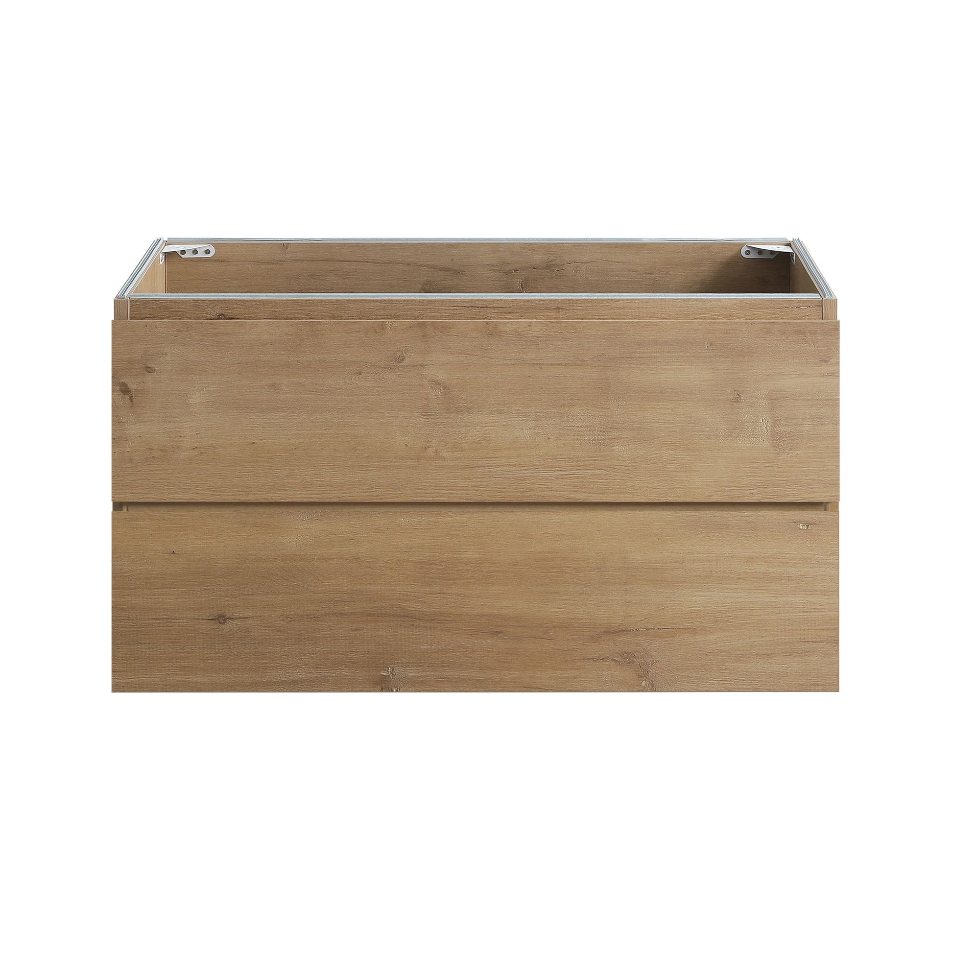 Alice36-106, Wall mount cabinet WITHOUT basin, Natural oak color, with two drawers, Pre-assembled image 1