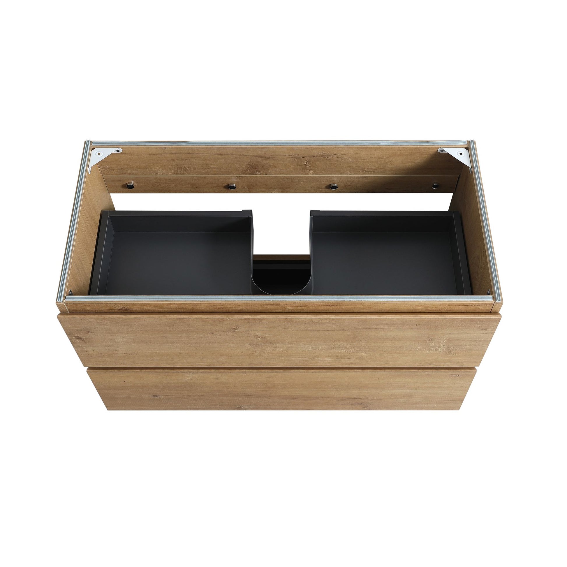 Alice36-106, Wall mount cabinet WITHOUT basin, Natural oak color, with two drawers, Pre-assembled image 3