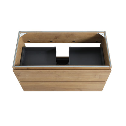 Alice36-106, Wall mount cabinet WITHOUT basin, Natural oak color, with two drawers, Pre-assembled image 3