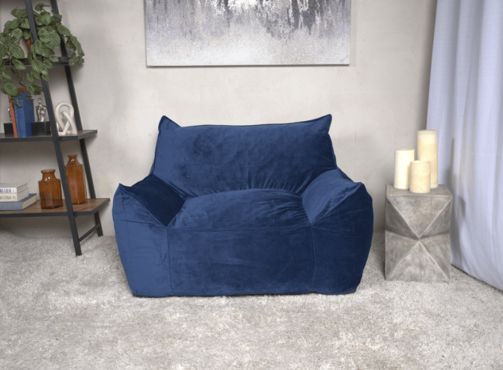 Allea Velveteen Bean Bag Chair with Armrests, Navy Blue image 1
