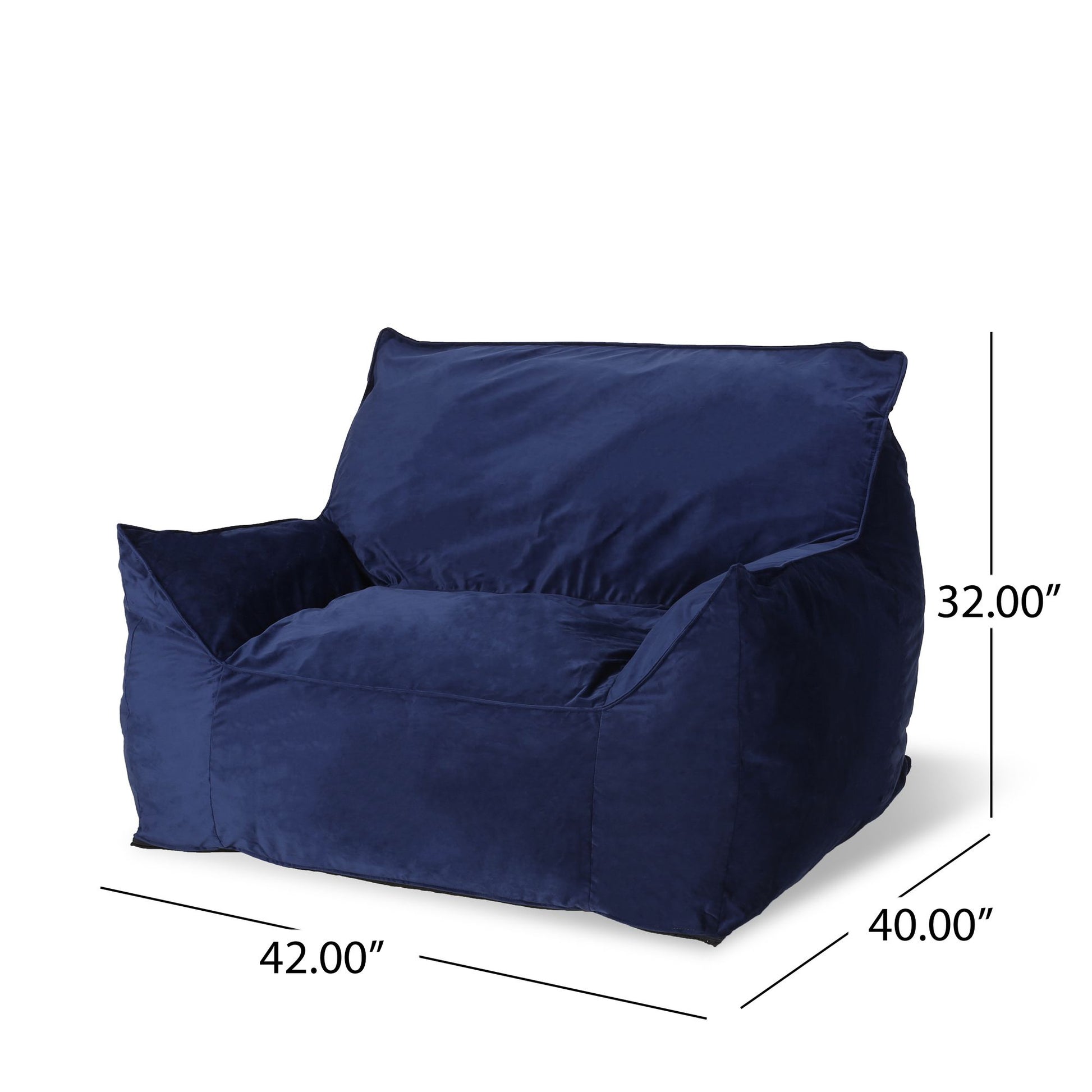 Allea Velveteen Bean Bag Chair with Armrests, Navy Blue image 4