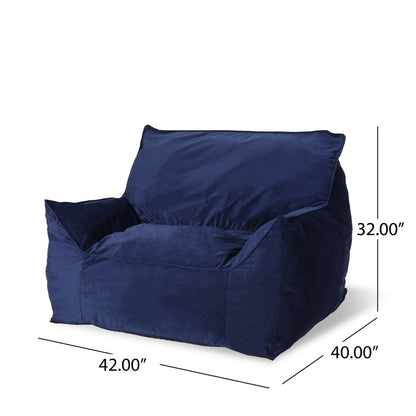 Allea Velveteen Bean Bag Chair with Armrests, Navy Blue image 4