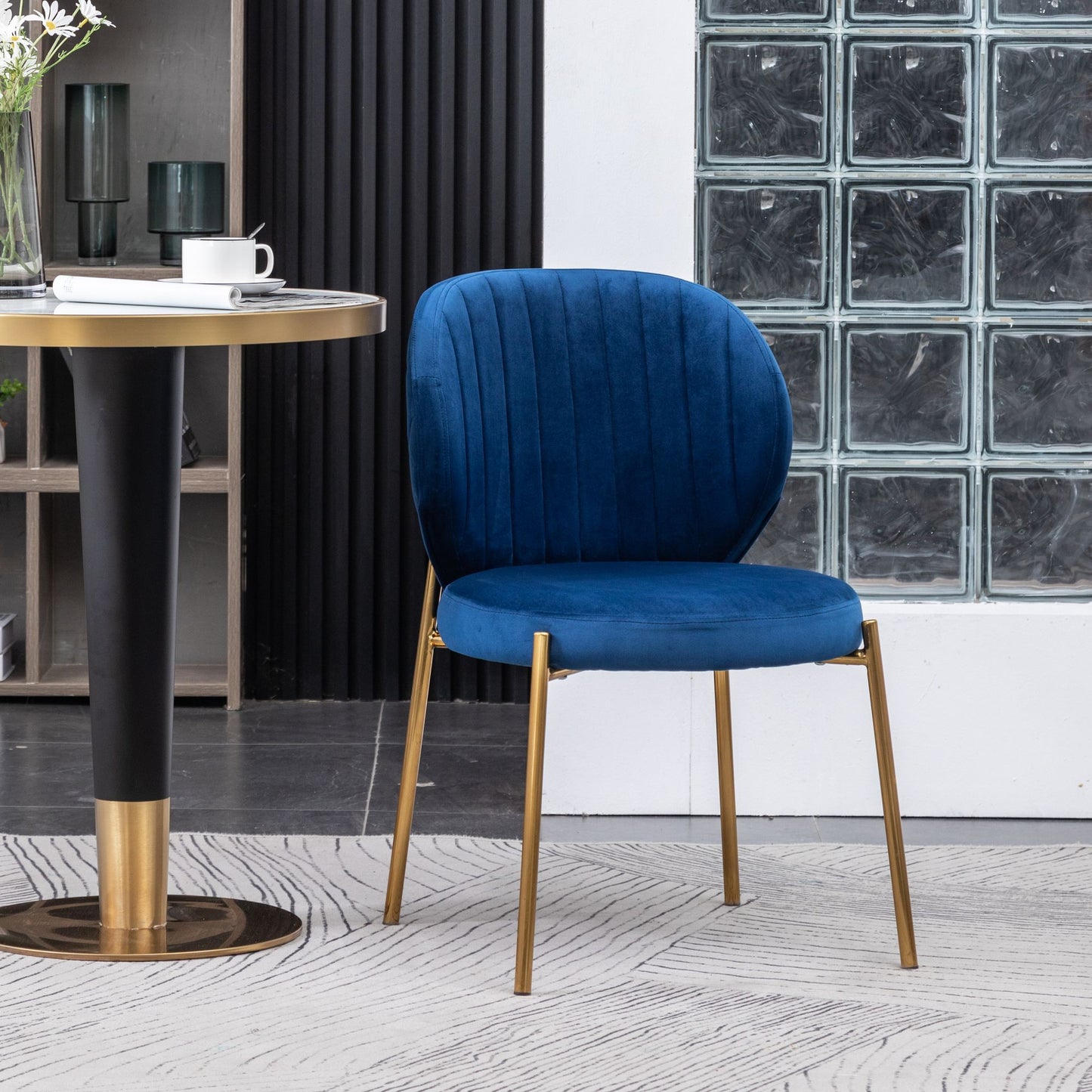 Amoa Contemporary Velvet Upholstery Dining Chair, Blue image 1