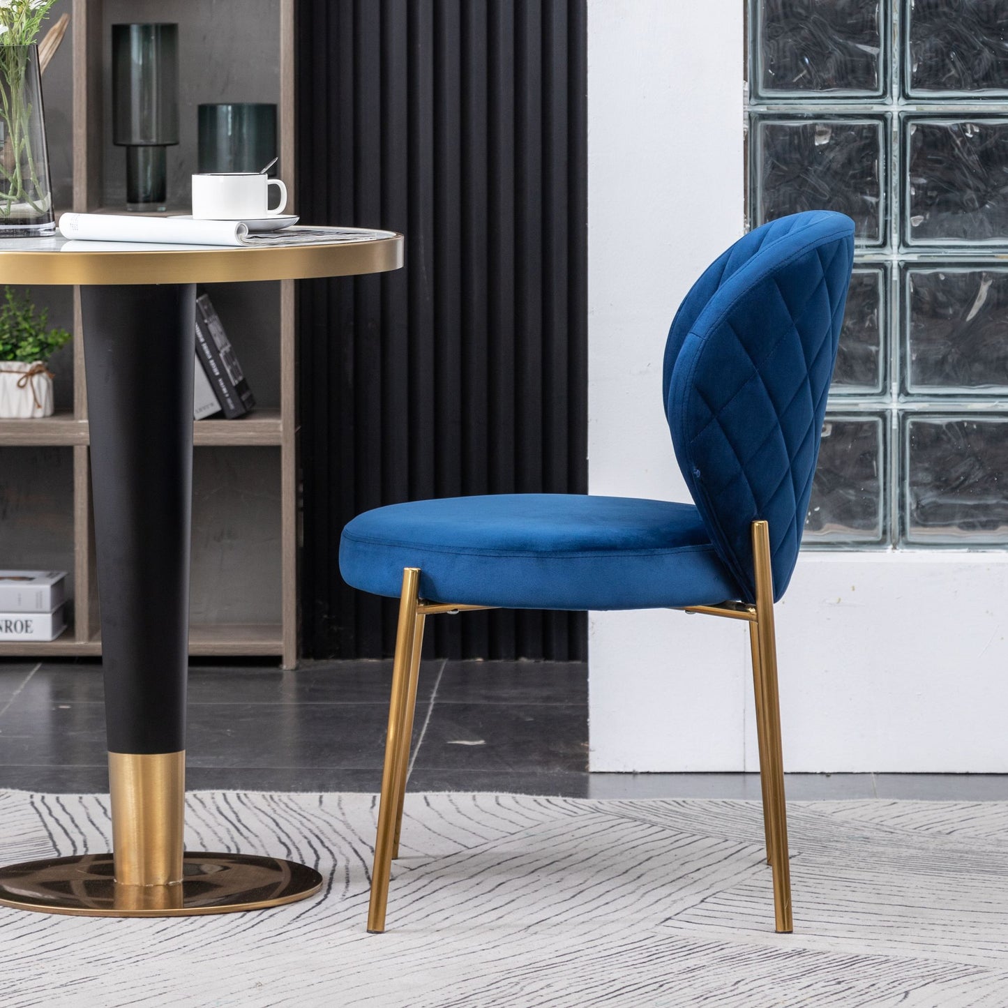 Amoa Contemporary Velvet Upholstery Dining Chair, Blue image 4