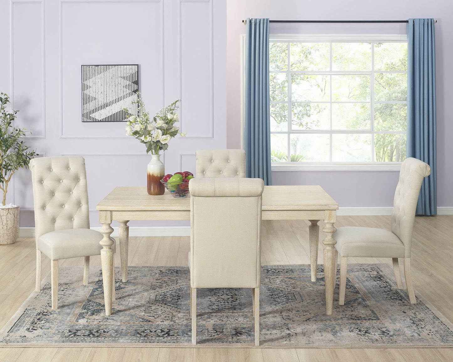 Amonia 5-piece Dining Set, Turned-Leg Dining Table with 4 Tufted Chairs image 1