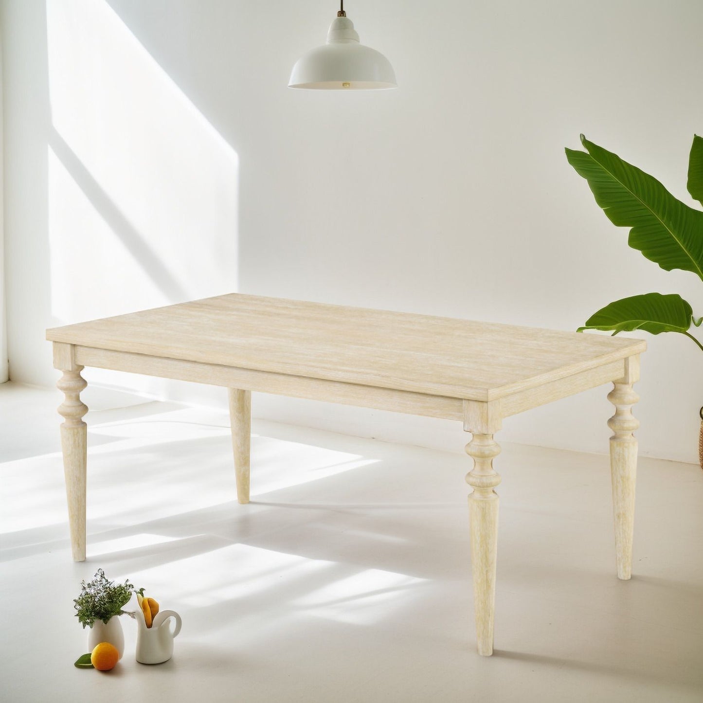 Amonia Urban Style Wired White Finish Wood Turned-Leg Dining Table image 1