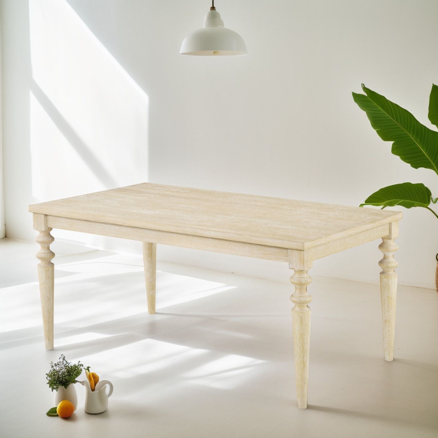 Amonia Urban Style Wired White Finish Wood Turned-Leg Dining Table image 1