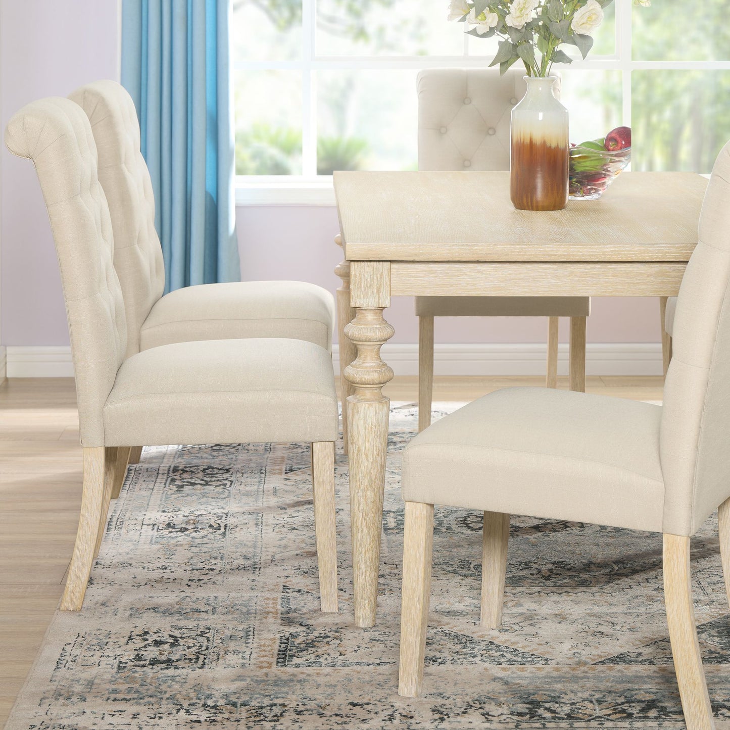 Amonia Urban Style Wired White Finish Wood Turned-Leg Dining Table image 6