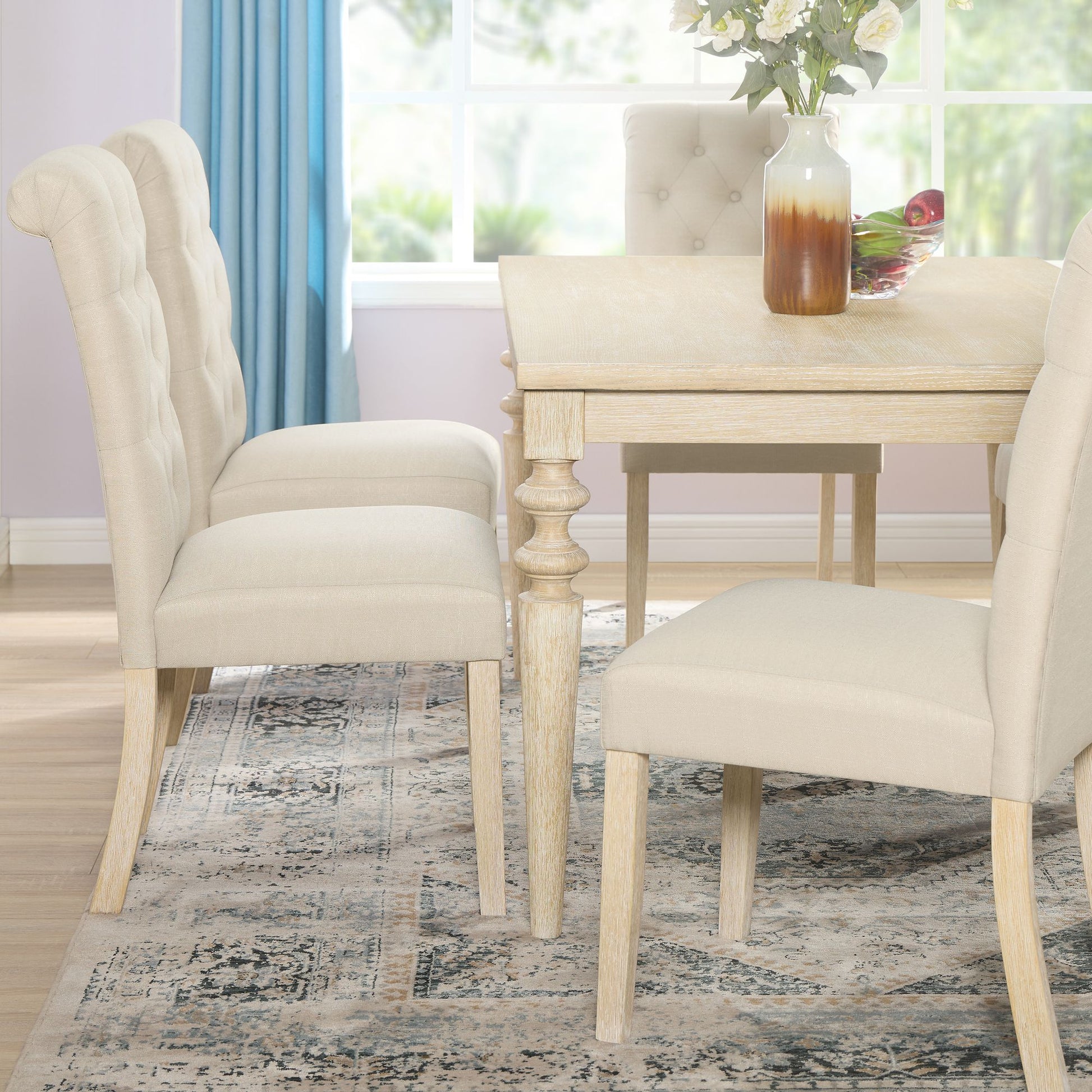 Amonia Urban Style Wired White Finish Wood Turned-Leg Dining Table image 6