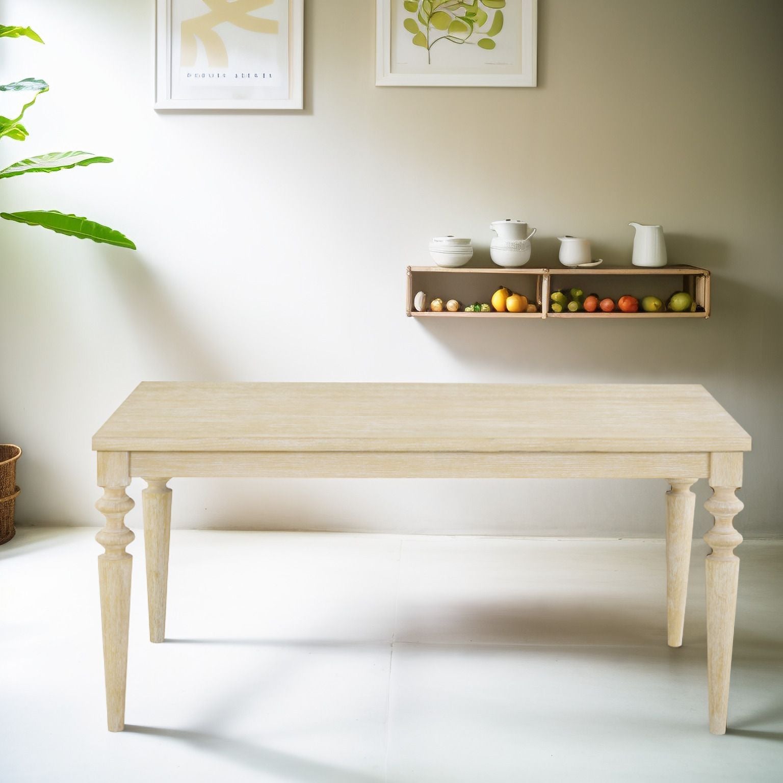 Amonia Urban Style Wired White Finish Wood Turned-Leg Dining Table image 2