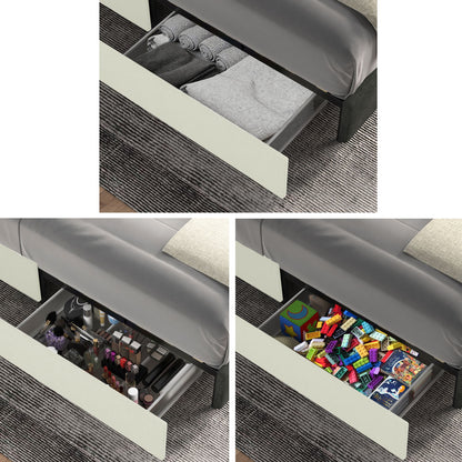 Anna Patented 2-Drawer Storage Bed Queen Size Ivory Velvet Upholstered Wingback Platform Bed, Modern Design Headboard wi image 13
