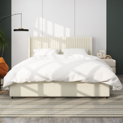 Anna Patented 2-Drawer Storage Bed Queen Size Ivory Velvet Upholstered Wingback Platform Bed, Modern Design Headboard wi image 3