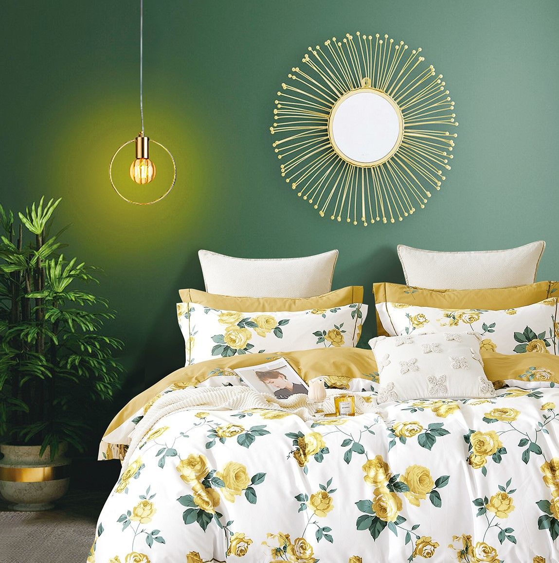 Annastasia Yellow Rose 100% Cotton Reversible Comforter Set image 1