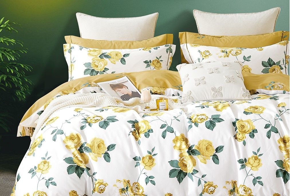 Annastasia Yellow Rose 100% Cotton Reversible Comforter Set image 2