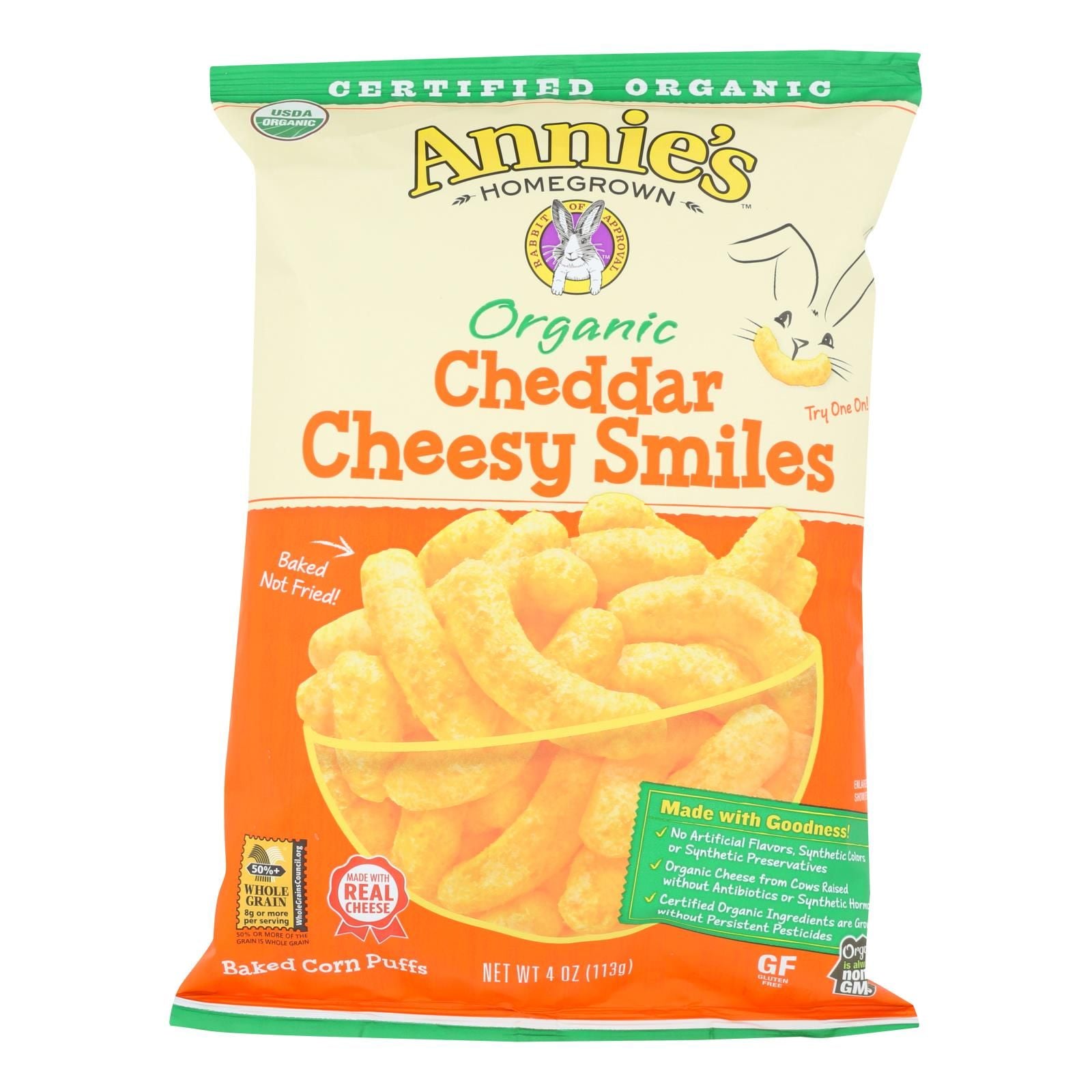 Annie's Homegrown Cheese Puffs Cheddar - Case Of 12 - 4 Oz image 1