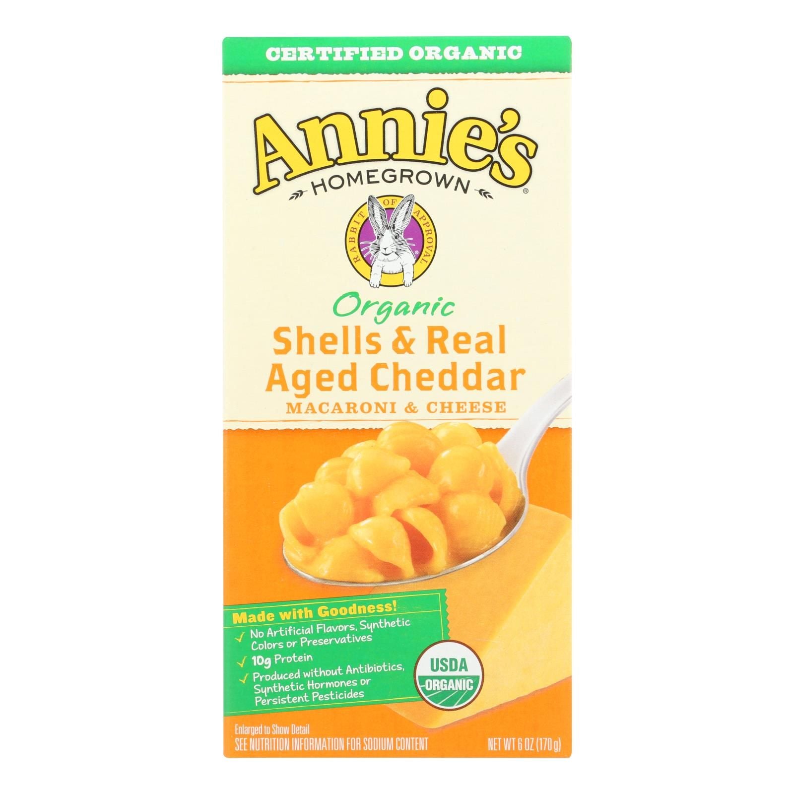 Annie's Homegrown Organic Shells And Real Aged Cheddar Macaroni And Cheese - Case Of 12 - 6 Oz. image 1
