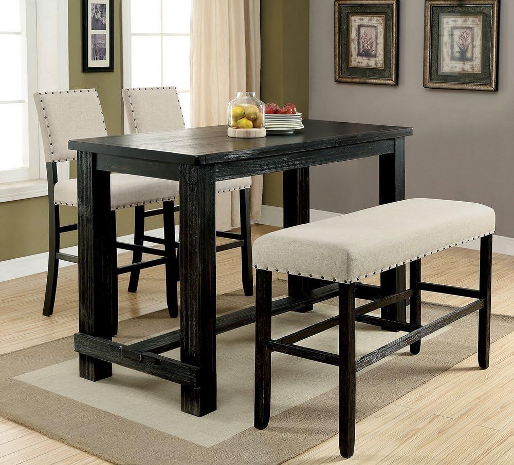 Antique Black Bold Distressed 1pc Bar Table Dining Room Furniture Center Beam for Support / Footrest High Counter Table image 6