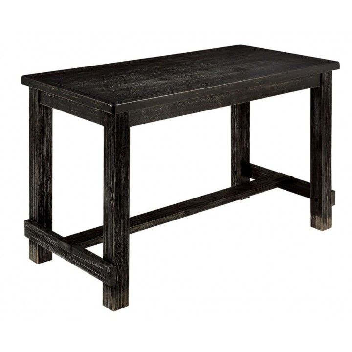 Antique Black Bold Distressed 1pc Bar Table Dining Room Furniture Center Beam for Support / Footrest High Counter Table image 2