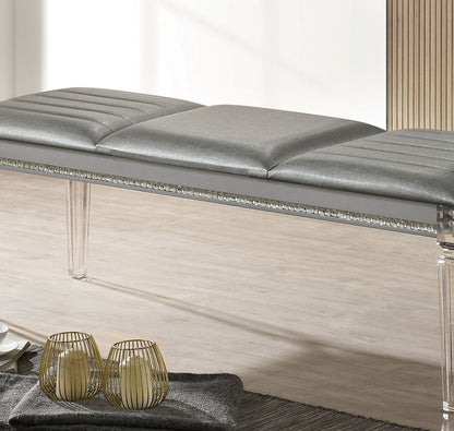 Antique Classic Silver 1pc Bench Only Contemporary Solid wood Acrylic Legs Crystal And Mirror Accent image 4