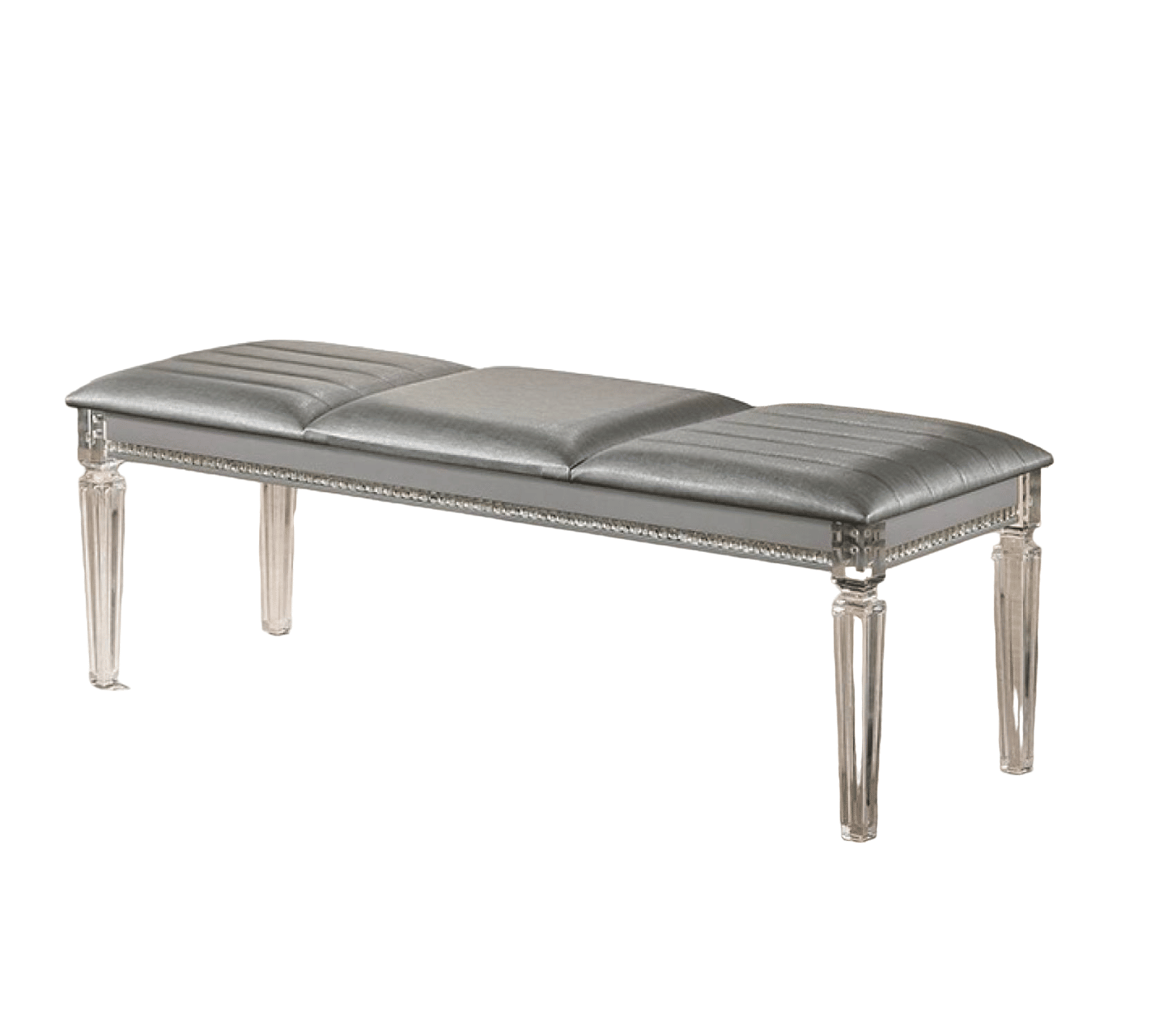 Antique Classic Silver 1pc Bench Only Contemporary Solid wood Acrylic Legs Crystal And Mirror Accent image 5