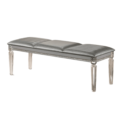 Antique Classic Silver 1pc Bench Only Contemporary Solid wood Acrylic Legs Crystal And Mirror Accent image 5
