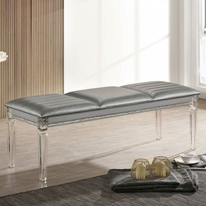 Antique Classic Silver 1pc Bench Only Contemporary Solid wood Acrylic Legs Crystal And Mirror Accent image 2