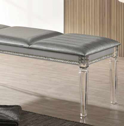 Antique Classic Silver 1pc Bench Only Contemporary Solid wood Acrylic Legs Crystal And Mirror Accent image 7