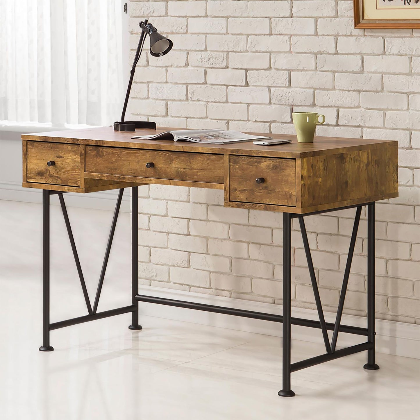 Antique Nutmeg and Black 3-drawer Writing Desk image 1