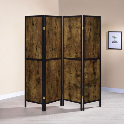 Antique Nutmeg and Black 4-Panel Folding Screen image 1