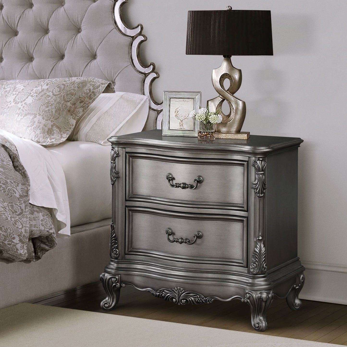 Antique Platinum 2-drawer Nightstand image 1