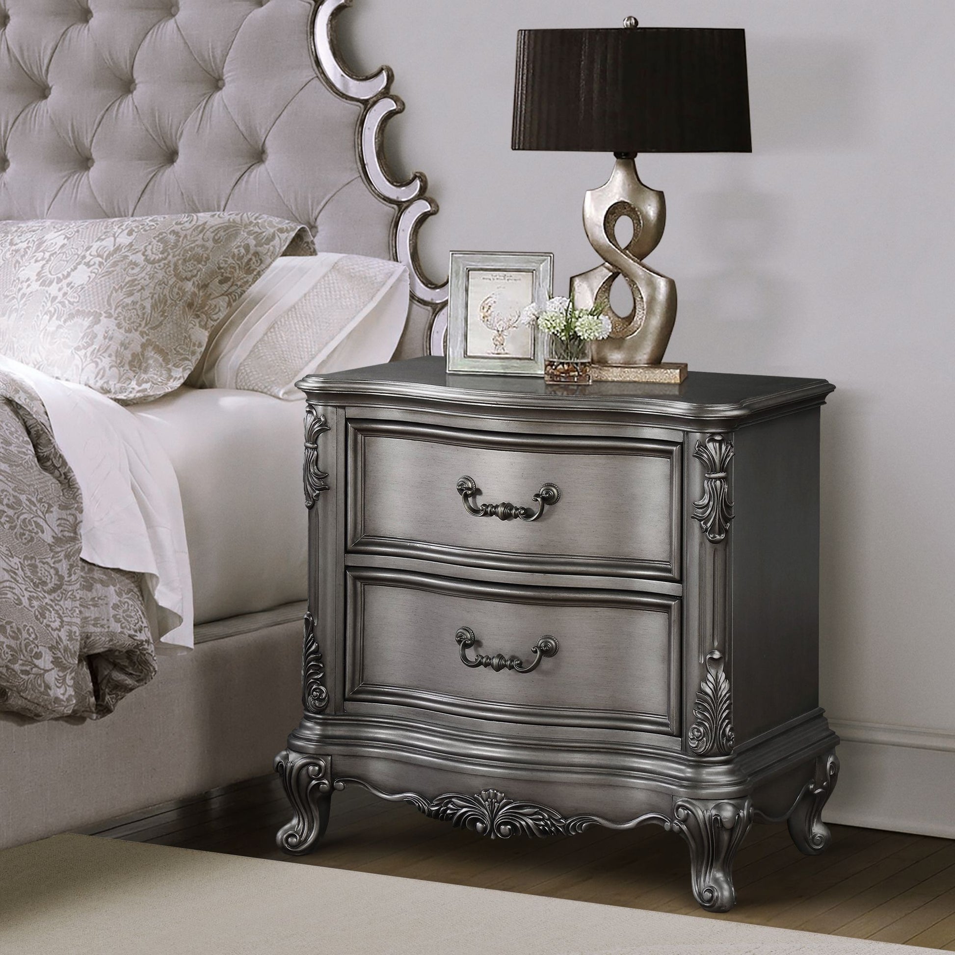 Antique Platinum 2-drawer Nightstand image 1