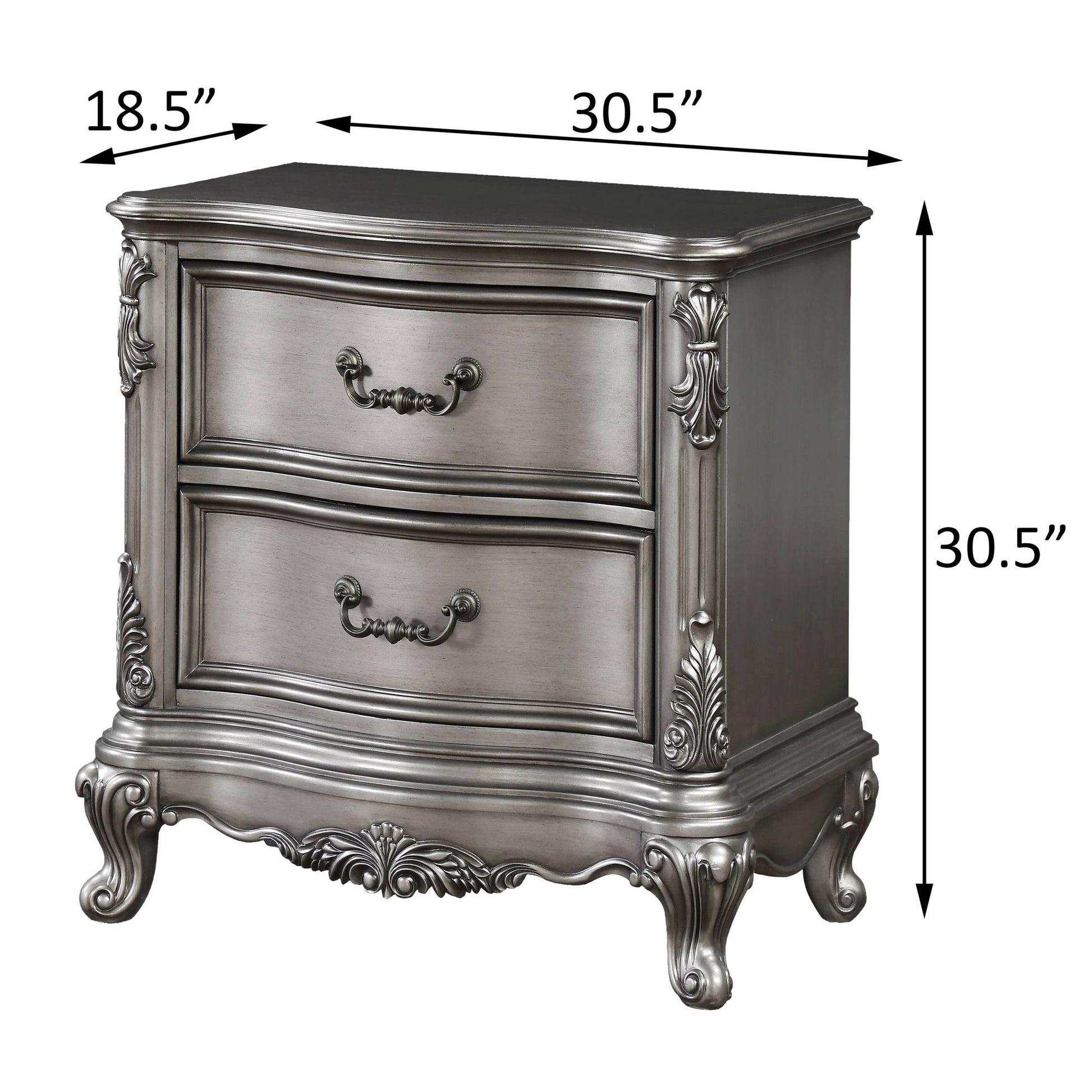 Antique Platinum 2-drawer Nightstand image 8