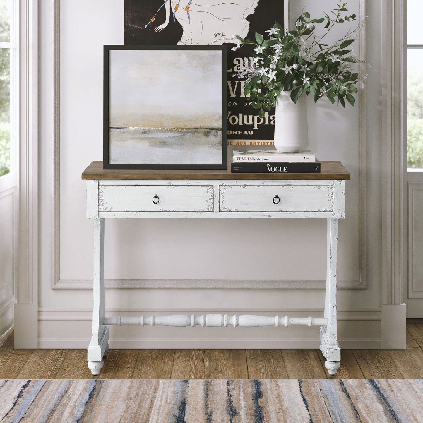 Antique White 2-drawer Console Table image 1