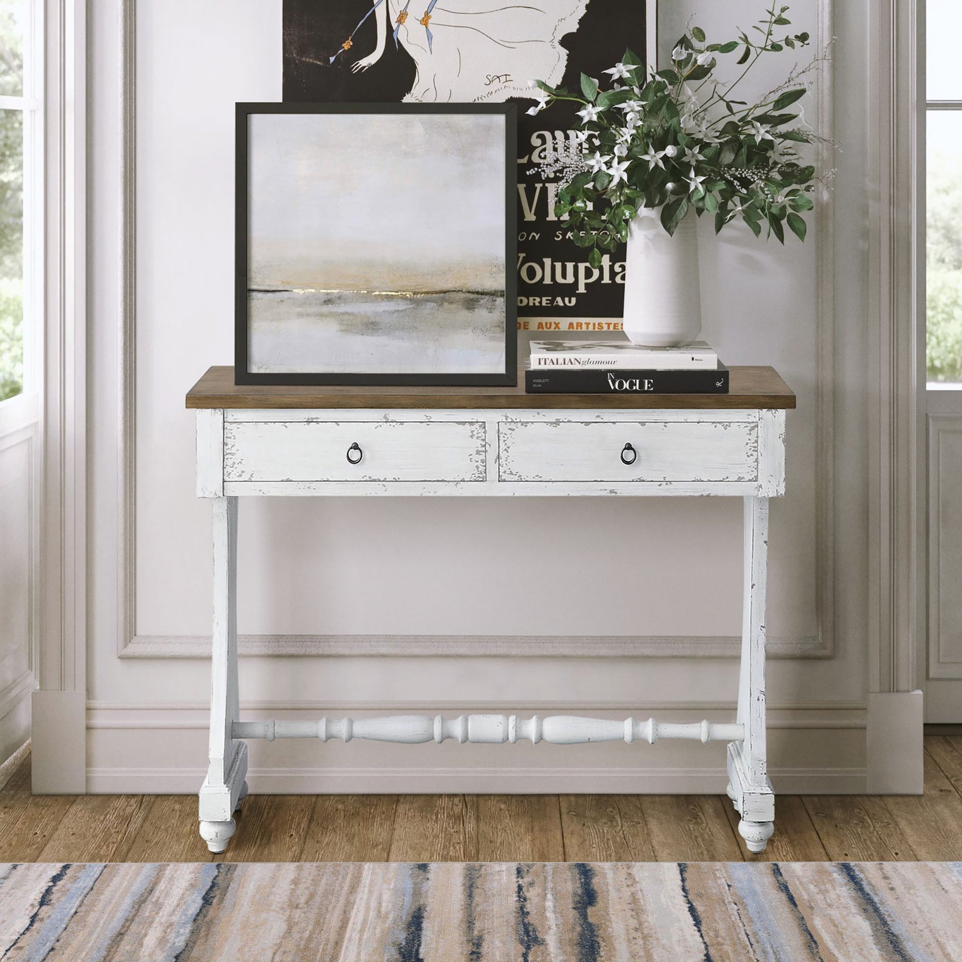 Antique White 2-drawer Console Table image 1