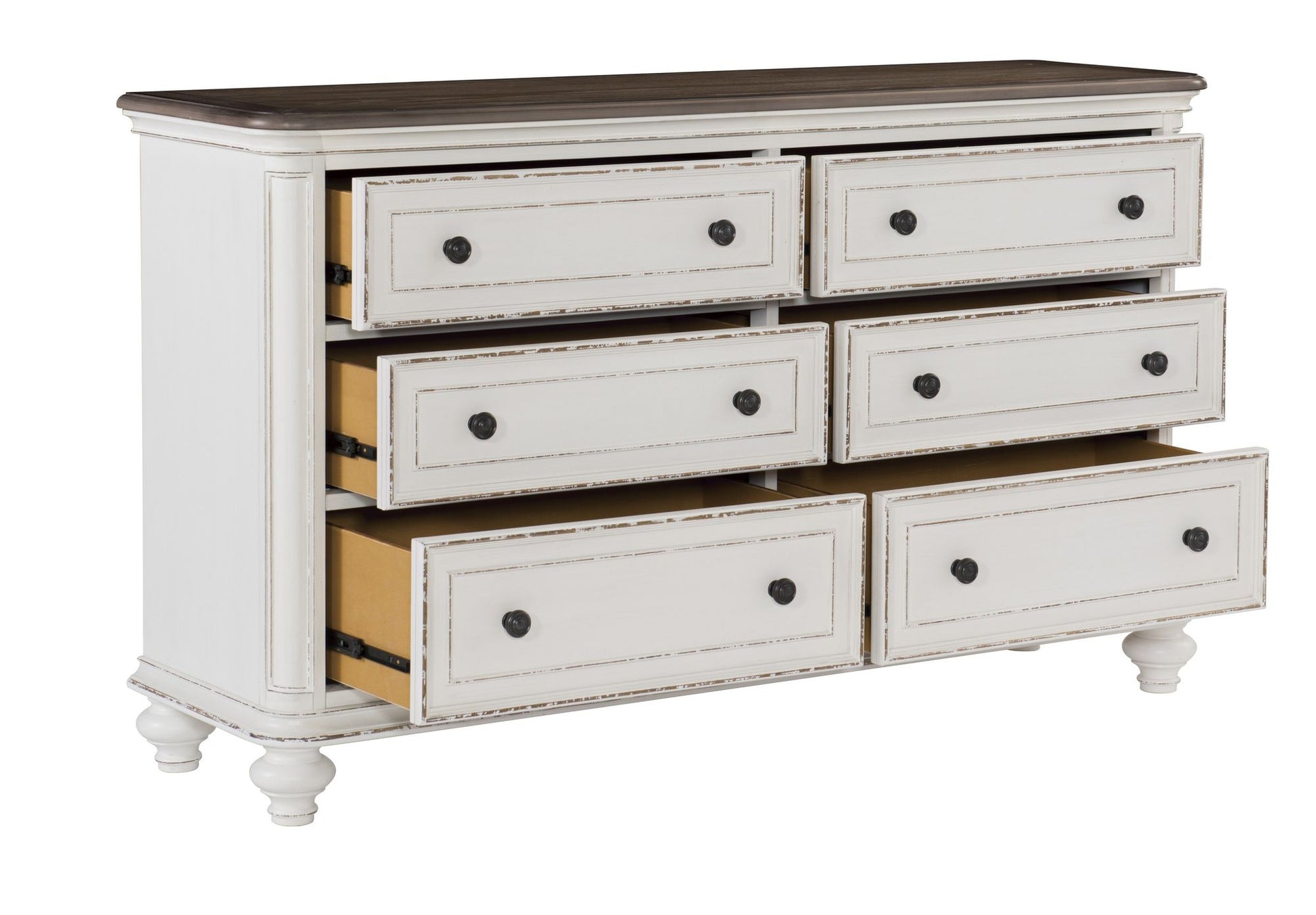 Antique White and Brown Gray Finish1pc Dresser of 6x Drawers Black Knobs Traditional Design Bedroom Furniture image 3