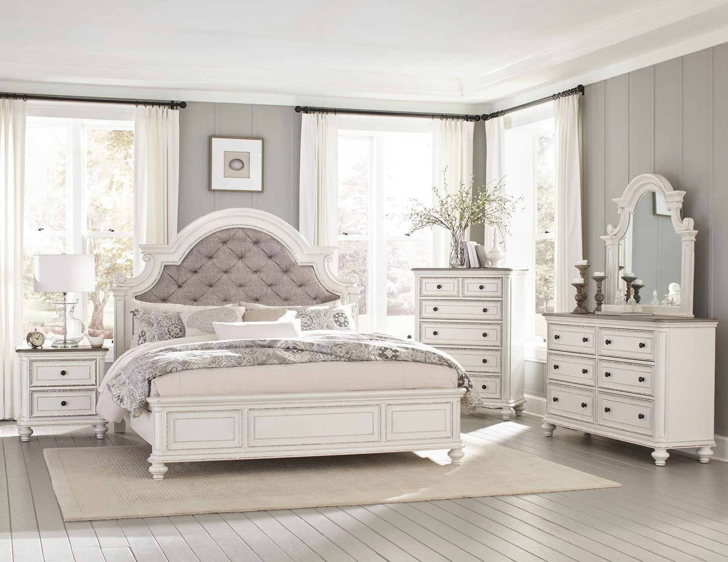 Antique White and Brown Gray Finish1pc Dresser of 6x Drawers Black Knobs Traditional Design Bedroom Furniture image 5