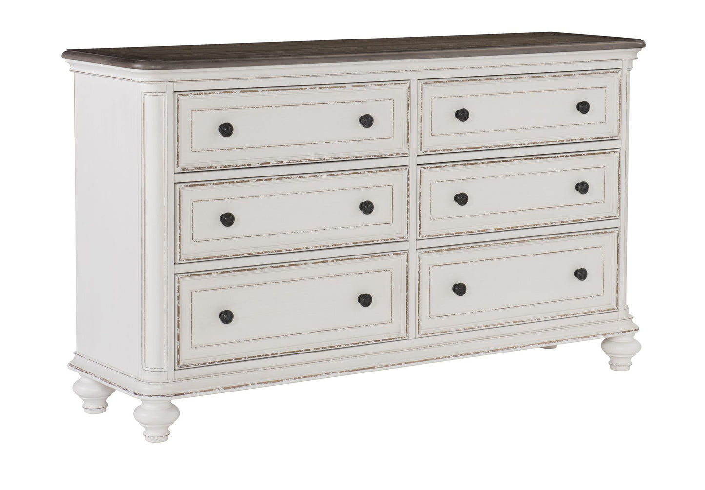Antique White and Brown Gray Finish1pc Dresser of 6x Drawers Black Knobs Traditional Design Bedroom Furniture image 2