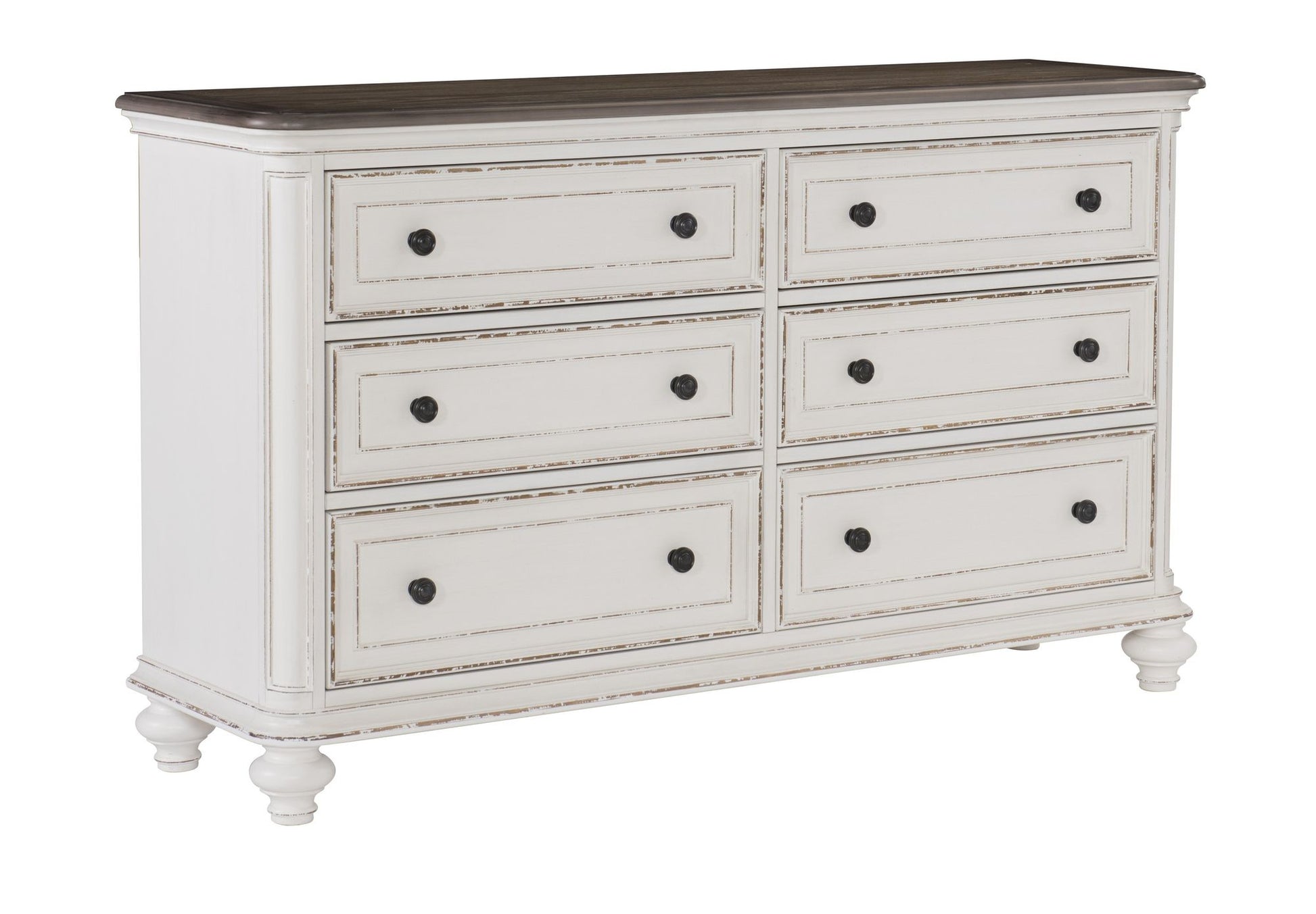 Antique White and Brown Gray Finish1pc Dresser of 6x Drawers Black Knobs Traditional Design Bedroom Furniture image 2