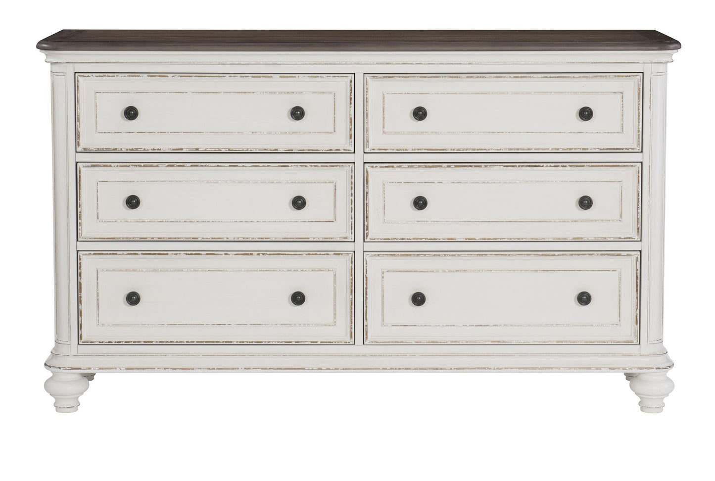 Antique White and Brown Gray Finish1pc Dresser of 6x Drawers Black Knobs Traditional Design Bedroom Furniture image 1