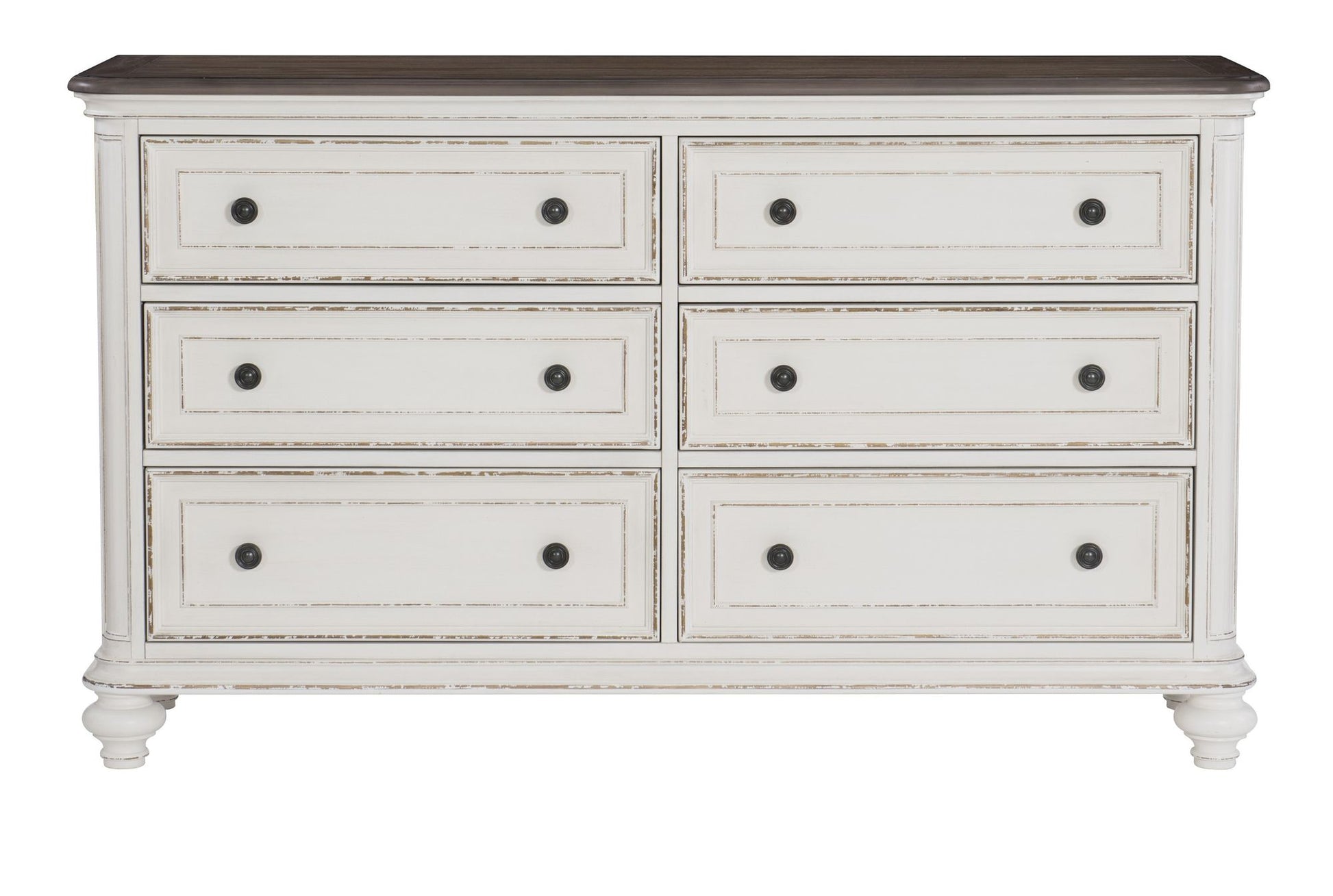 Antique White and Brown Gray Finish1pc Dresser of 6x Drawers Black Knobs Traditional Design Bedroom Furniture image 1