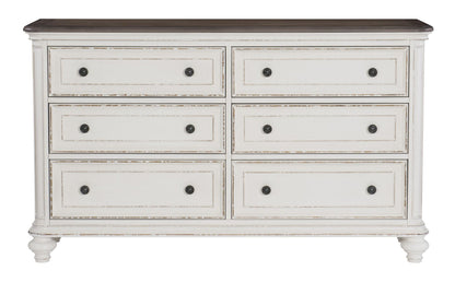 Antique White and Brown Gray Finish1pc Dresser of 6x Drawers Black Knobs Traditional Design Bedroom Furniture image 1