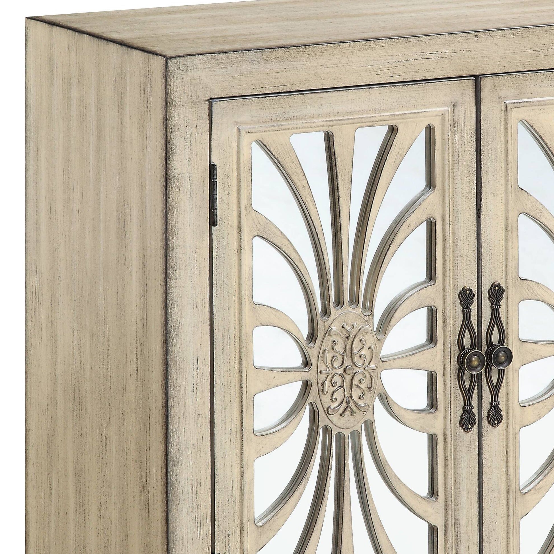 Antique White Console Table with Mirrored Doors image 5