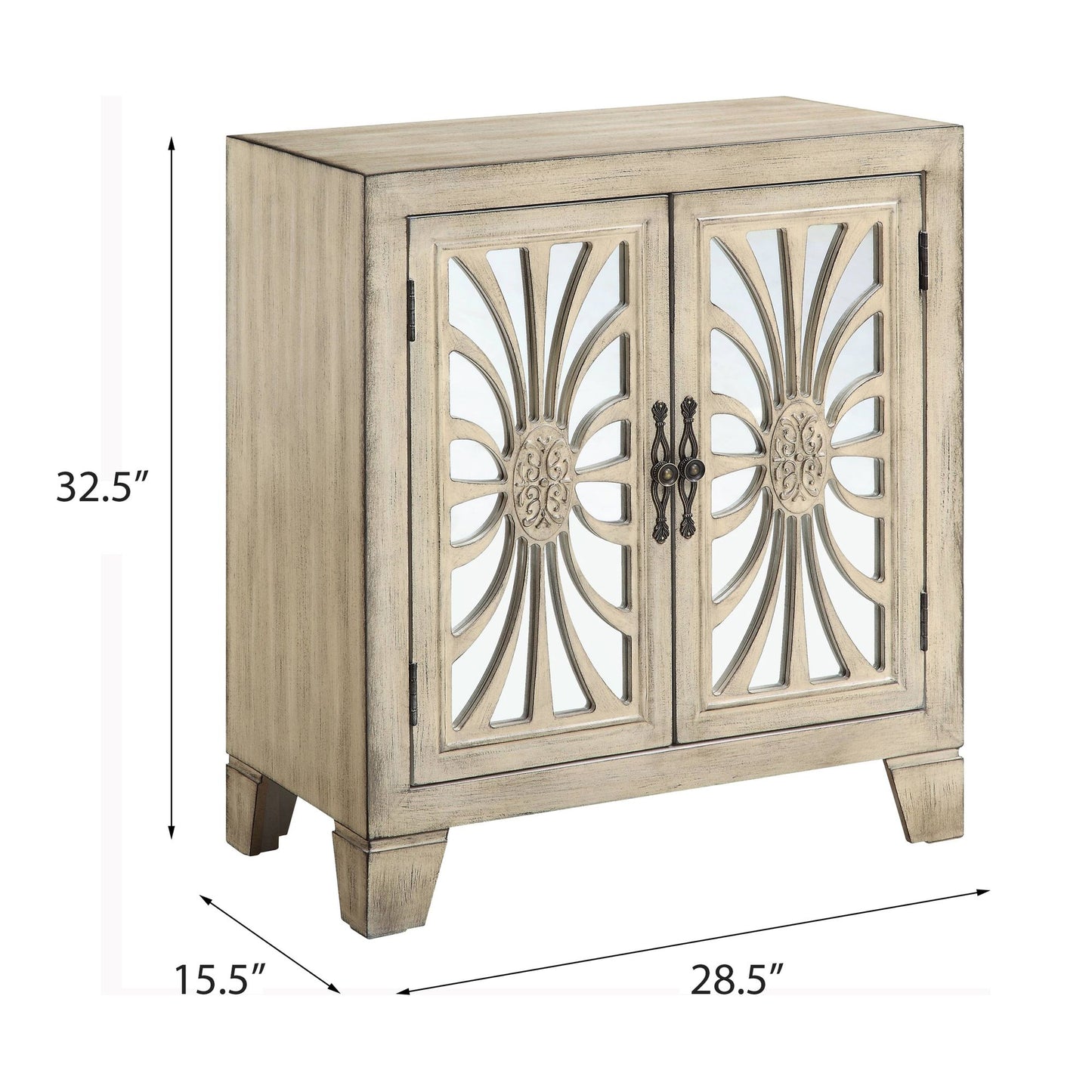 Antique White Console Table with Mirrored Doors image 6