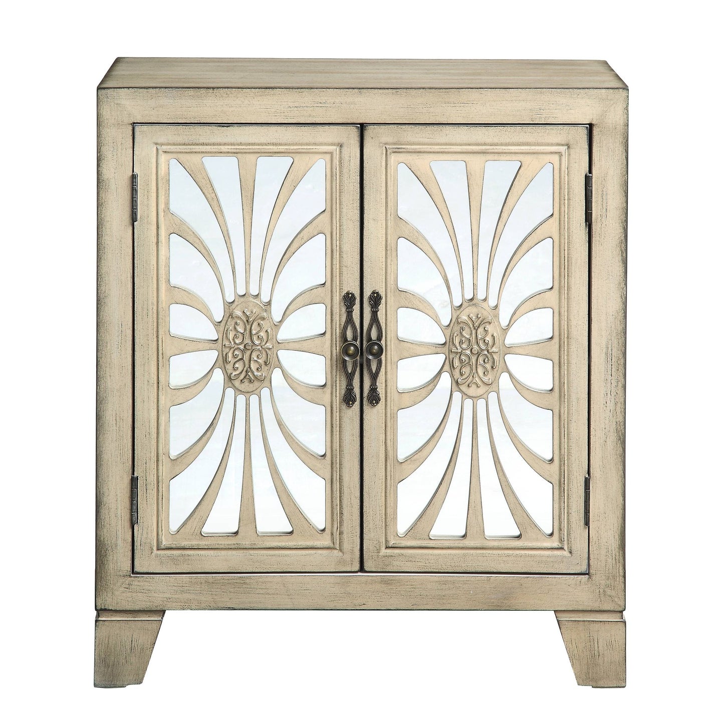 Antique White Console Table with Mirrored Doors image 3