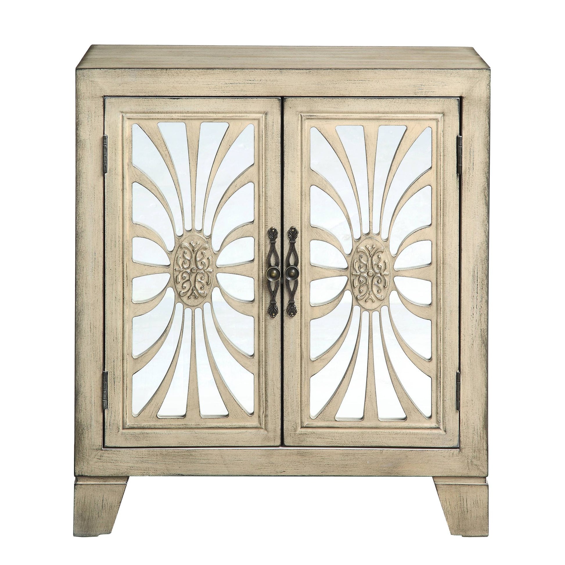 Antique White Console Table with Mirrored Doors image 3