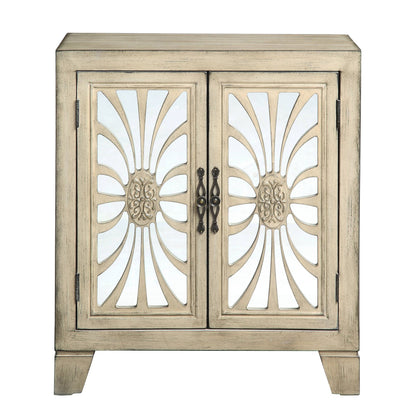 Antique White Console Table with Mirrored Doors image 3