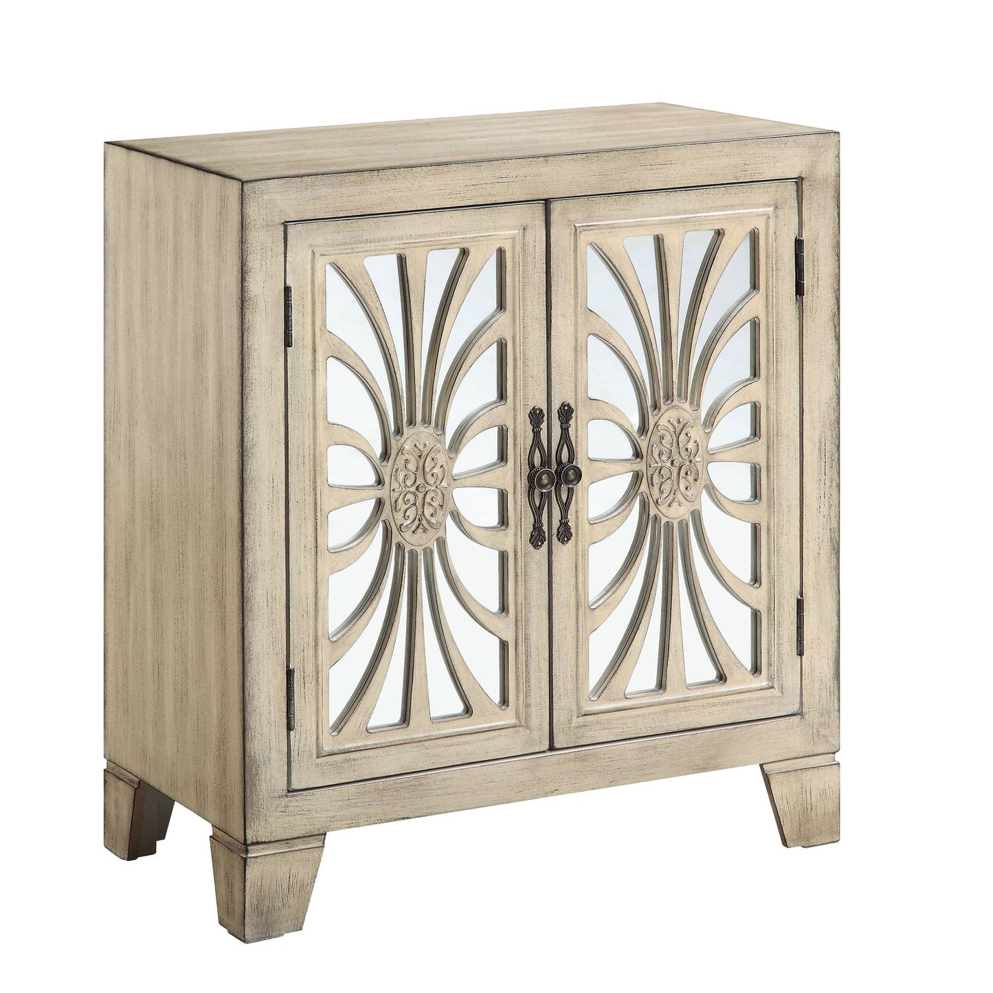 Antique White Console Table with Mirrored Doors image 2