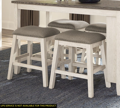 Antique White Finish Set of 2 Counter Height Barstool Brown Textured Fabric Upholstered Nailhead Trim Casual Dining Furn image 1