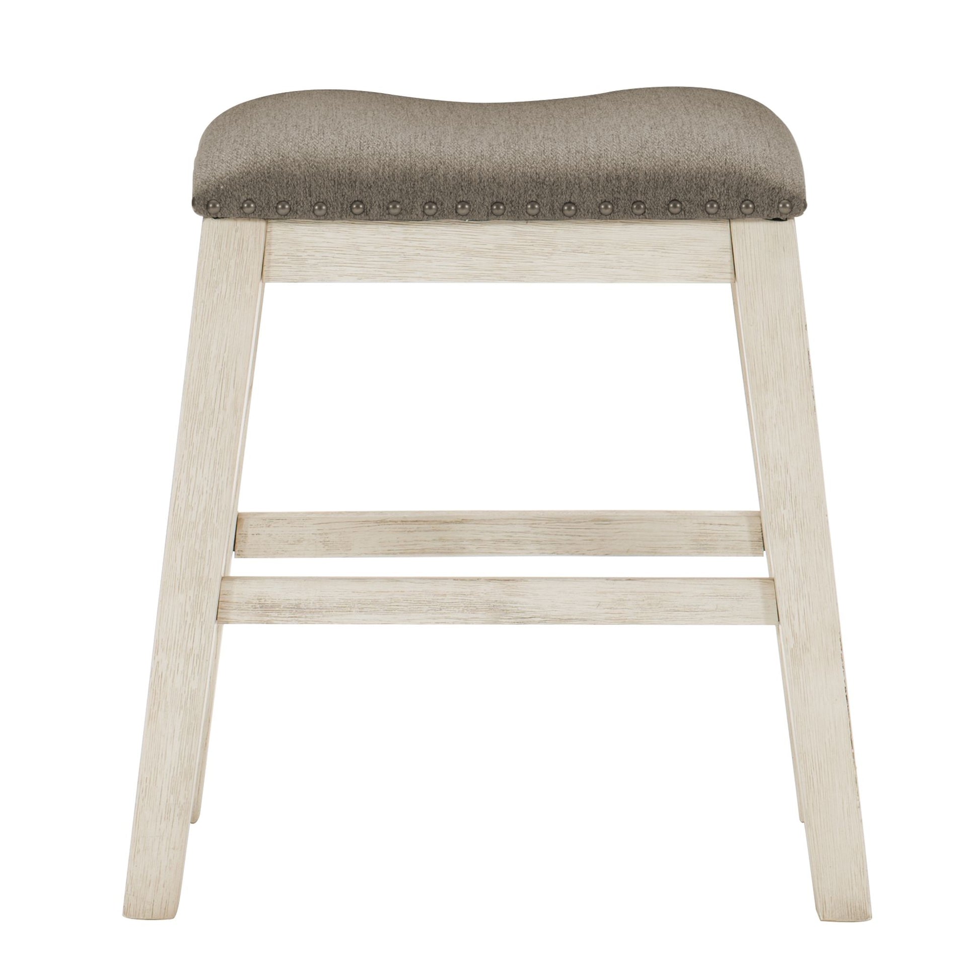 Antique White Finish Set of 2 Counter Height Barstool Brown Textured Fabric Upholstered Nailhead Trim Casual Dining Furn image 3