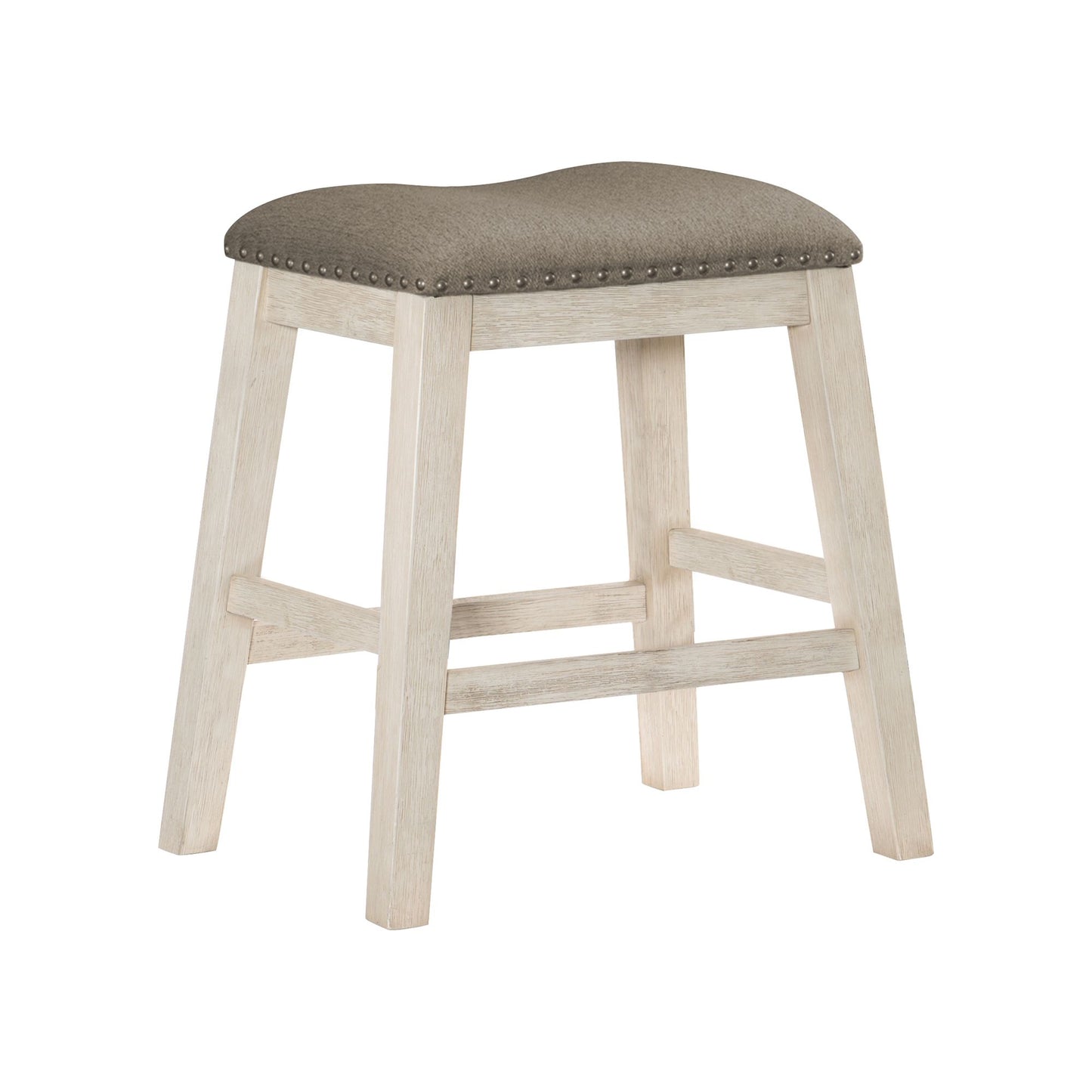 Antique White Finish Set of 2 Counter Height Barstool Brown Textured Fabric Upholstered Nailhead Trim Casual Dining Furn image 2
